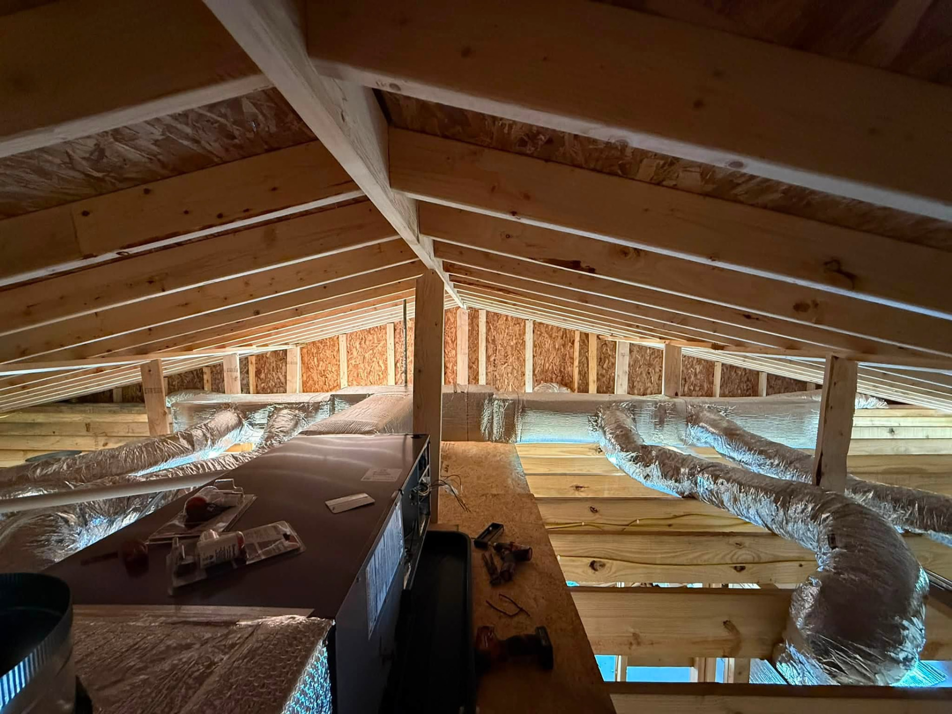 Wide attic ductwork run for balanced airflow